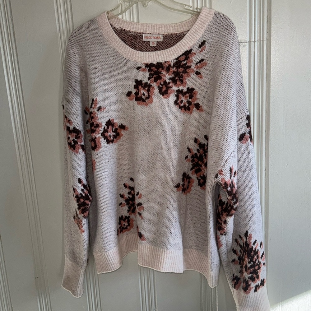 Creamy Pink Knox Rose Sweater with Brown and Pink Floral Pattern Size XXL